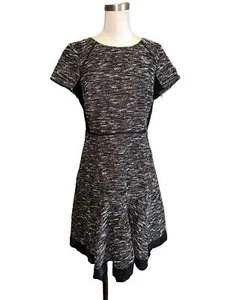 J Crew Black Label Womens Sz 8 Dress Black Mixed Tweed Short Sleeve B0562 Lined - Picture 1 of 10