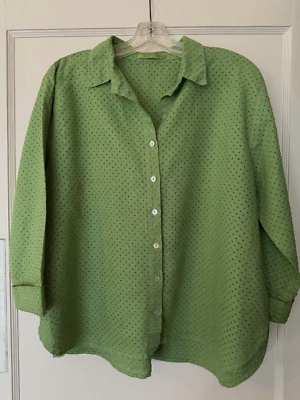 Camisa Blusa Top Corte Suelta Lino Algodón Grande Verde Botón Delantero Ojales Tela Foto 1 de 4