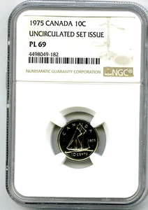 1975 CANADA 10 CENT NGC PL69 PROOF LIKE DIME SUPER RARE TOP POP=1 NONE HIGHER - Picture 1 of 2