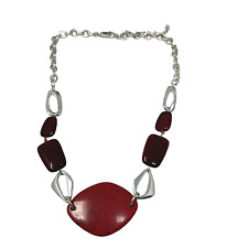 Etienne Aigner Necklace Red Howlite and Silver Tone Stations