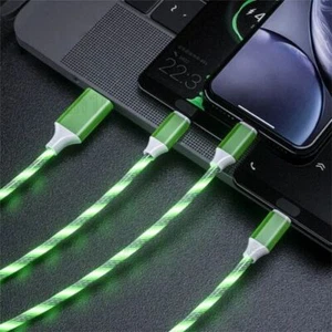 3 in 1 LED Flowing Charging Cable Charger Adapter For iPhone Micro USB Type C US - Picture 1 of 25