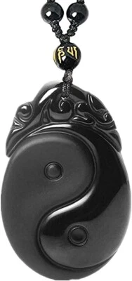 Natural crystal taiji YingYang gossip black obsidian necklace pendant bead  - Image 1 of 4