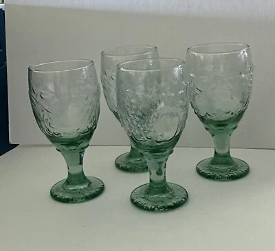 Juego de 4 copas de vidrio verde vintage diseño de fruta Libbey de 7 en 14 oz Foto 1 de 4