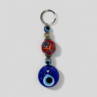 Evil Eye Nazar Boncuk Mal De Ojo Schlüsselanhänger mit handbemalter Keramikkugel - rot F - Bild 1 von 2