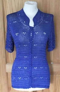 HANDMADE CROCHET Ladies Blue Cardigan Size 10 - Picture 1 of 12