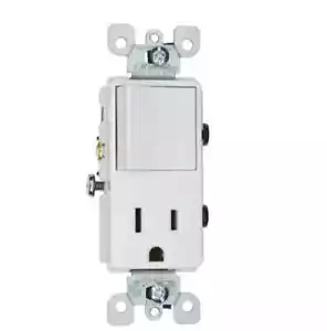 Leviton 5625-W 15 Amp Decora Combination Single Pole Rocker Switch & Receptacle - Picture 1 of 4