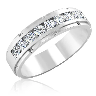 0.66 Ct Round Natural Diamond Engagement Men's Band 14K White Gold Ring Size 10 - Image 1 of 4