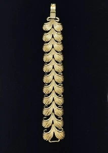Vintage signiertes Lisner Ginko Blatt goldfarbenes Metall Gliederarmband 6 7/8" EUC - Bild 1 von 9