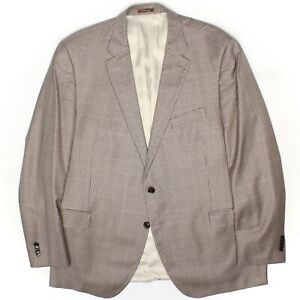 Peter Millar Mens Sport Coat 50L 50T Brown Beige Check Wool Jacket Big Tall