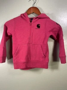 Carhartt Hoodie Girls Size 4T Pink Sleeve Logo Pullover 1/4 Zip Sweatshirt - Picture 1 of 9