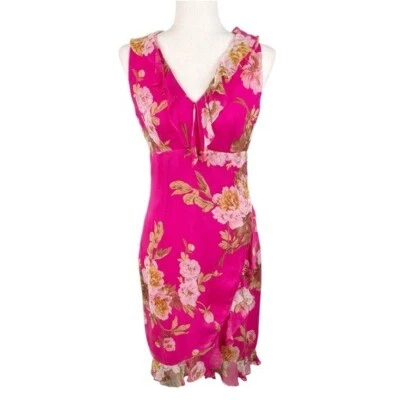 Chetta B vintage Y2K. Vestido de noite de seda rosa floral com babado bainha tamanho 2 Fairycore - Imagem 1 de 4