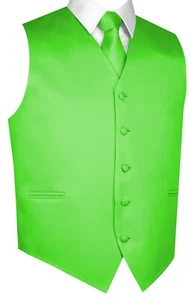HERREN LIMETTENSATIN-SMOKINGWESTE, KRAWATTE & TASCHENTUCH SET. Hochzeit, formell, Abschlussball, Kleid - Bild 1 von 3