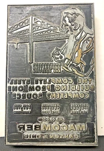 Vintage Letter Press Printing Block LARGE for Macomber Steel Company Canton, OH - Picture 1 of 2