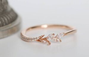 0.70Ct Marquise Cut Simulant Diamond Petal Leaf Band Ring Rose gold Finsh Silver
