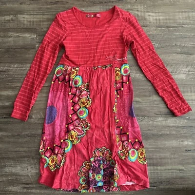 Desigual Girls Red Striped Floral Dress 11/12 OR 13/14 - Image 1 of 2