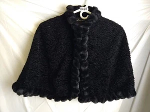 Vtg Lillie Rubin Womens Black Faux Fur Cape Goth Victorian Witchy Opera Size S/M - Picture 1 of 10