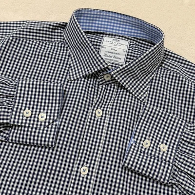 Hawes & Curtis Shirt Mens 16.5/36 42 Dark Blue Gingham Check Limited Edition - Image 1 of 4