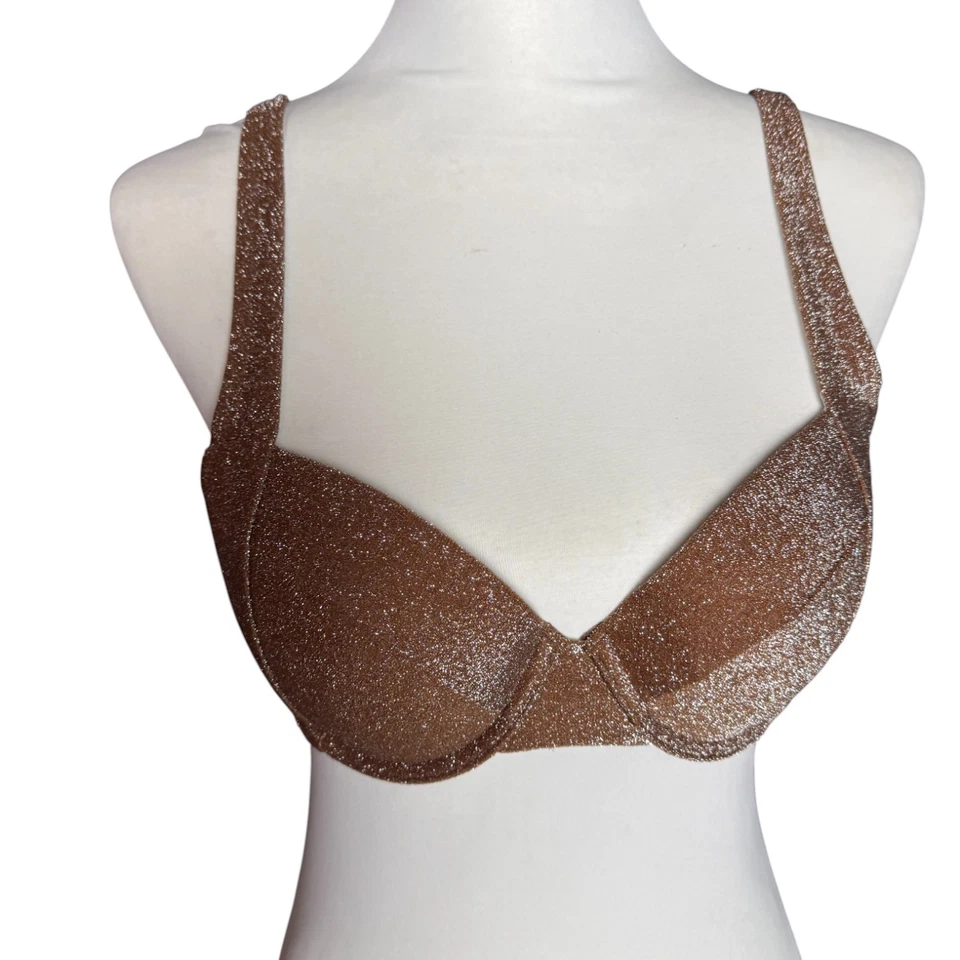 ¡NUEVO CON ETIQUETAS! VICTORIA'S SECRET CAPUCCINO MARRÓN BRILLO BRALETTE BIKINI TOP SOLO M Foto 1 de 4
