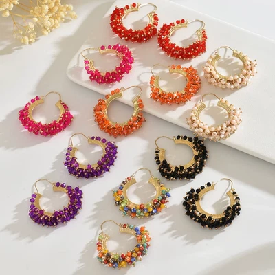 Boho Vintage Elegante Kristall Perlen Creolen für Frauen Handgemachte Bunte - Bild 1 von 4