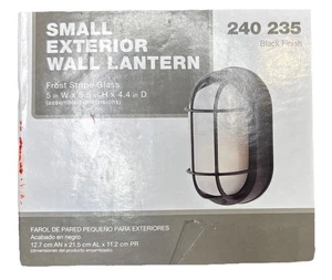 Hampton Bay Exterior Wall Light 240 235 Black Oval, Frosted Ribbed NEW OPEN BOX - Picture 1 of 4