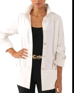 Gretchen Scott Women’s Button Up Safari Jackrt White Shirt Blouse Pockets  - Picture 1 of 8
