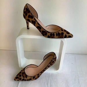 J Crew Leopard Print Low Stiletto D’Orsay Calf Hair Leather Shoes Size UK 5 EU38 - Picture 1 of 5