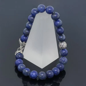 David Yurman 8mm Men's Lapis Lazuli Bracelet with Silver Waves Accent Bead 8" - Picture 1 of 6