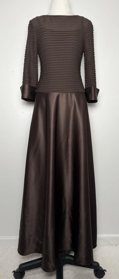 JS Collections 6P Brown Ribbed Bodice Dropped Waist Formal Evening Gown Dress - Image 1 of 4