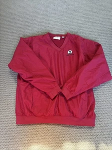 VINTAGE Pebble Beach Collection Mens Sz L V-neck Windbreaker Pullover Red Jacket - Picture 1 of 3