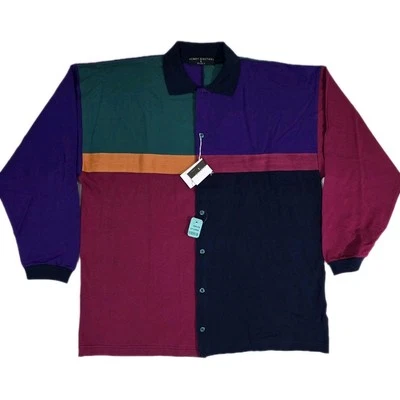 Vintage 90s HENRI GRETHEL STUDIO Colorblock Long Sleeve Button Shirt Mens XL NWT - Image 1 of 4