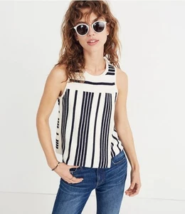 MADEWELL Stripe-Play Sleeveless Sweater Tank Bright Ivory Navy Size L - Picture 1 of 5