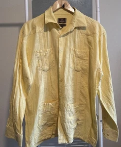Compay Segundo Cuba 100% Irish Linen Guayabera Mens Long Sleeve Shirt Large VTG - Picture 1 of 4