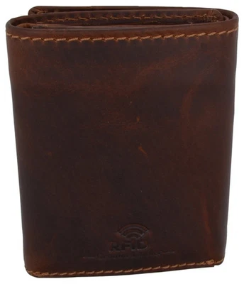 RFID Blocking Hunter Brown Vintage Distressed Leather Trifold Wallet - Image 1 of 4