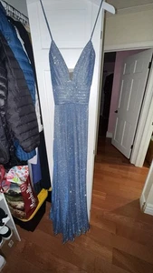 NWOT Mac Duggal Leena Size 6 Blue Pleaded Dress - Picture 1 of 4