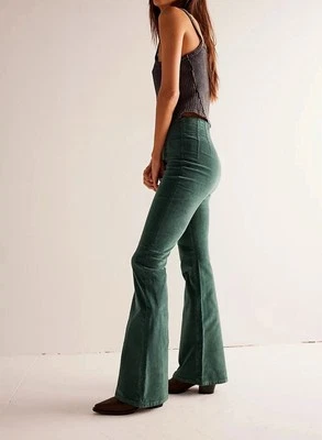 We The Free People Jayde Cord High Rise Huntress Green Corduroy Pants Sz 26 Boho - Image 1 of 4