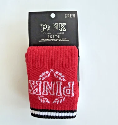 VICTORIA'S SECRET ROSA LOGO CREW ROJO BLANCO CALCETINES MEDIA PANTORRILLA TALLA ÚNICA 2 PAR NUEVO Foto 1 de 3