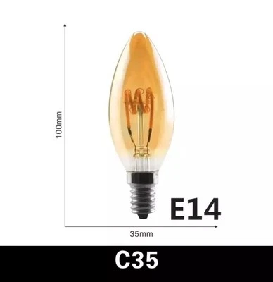 Retro Edison Bulb E14 4W Warm White 2200k 220v C35 Spiral Led Filament Vintage - Image 1 of 3