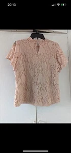 Primark Peach / Pale Pink Lace Overlay Short Sleeve Top Size 16 - Picture 1 of 7