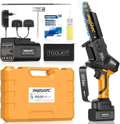 SWANSOFT Motoserra a Batteria Professionale, 6'' 16,8V 4Ah 500W olio automatico - Immagine 1 di 4