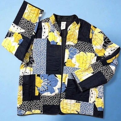 Chaqueta Acolchada Abierta Ligera Patchwork Cuello Mandarín Pequeña 14P Amarillo Azul Foto 1 de 4