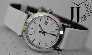 NEW BURBERRY LADY WATCH WHITE NOVA CHECK DIAL SIGNATURE SLIM LEATHER BU1797 - Picture 1 of 1