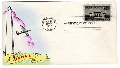 C34 Pan American Union 10c Airmail 1947 FDC - Weigand Hand-Painted - Image 1 of 2