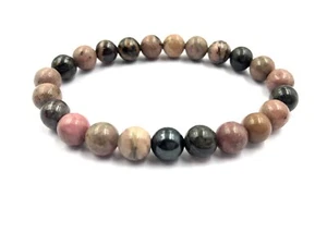 Natural Black Rhodonite 8 mm Beaded Stretch Stretchable Bracelet SB-47 - Picture 1 of 6