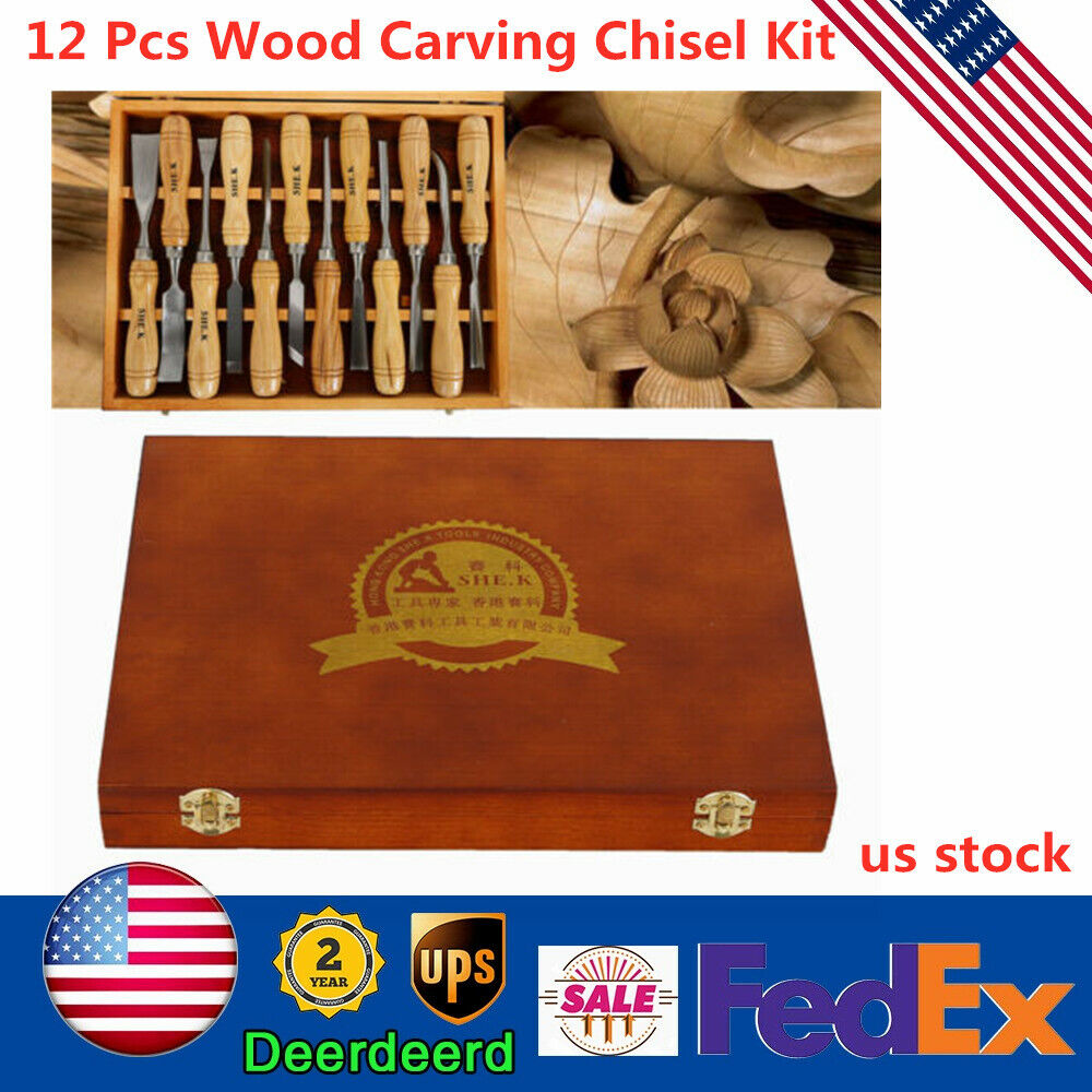 12Pcs Wood Carving Tools Hand Chisel Knife Set Woodworking Gouges Professionals