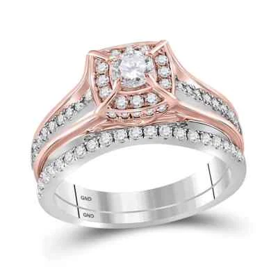 0.95ctw Diamond Bridal Wedding Engagement Ring Set 14k White Rose Gold - Image 1 of 2