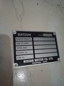 ID plate Vintage DATSUN Blank Form VIN PLATE English - Picture 1 of 7