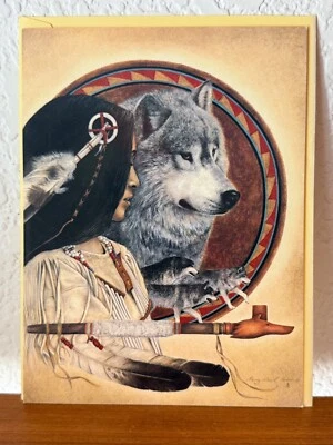 Vintage Leanin' Tree Heart Of The West Native American/Wolf Blank Greeting Card - Image 1 of 3
