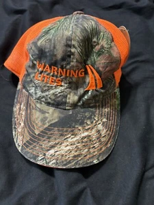 Outdoor Hunting Hat Warning Lights Logo, Blaze Orange & Camo, Mesh Strapback - Picture 1 of 5