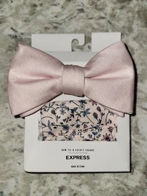 New Express Pale Pink Bow Tie & Floral Pocket Square  - Image 1 of 3