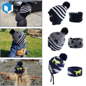 Children's Winter Bobble Hat Scarf Set Fleece Lining Ear Flaps Boys Girls Gifts - Picture 1 of 22